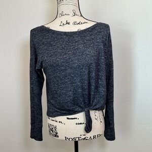 Abercrombie Fitch Long Sleeve Tie Front Cropped Top Heathered Charcoal Gray Sz S
